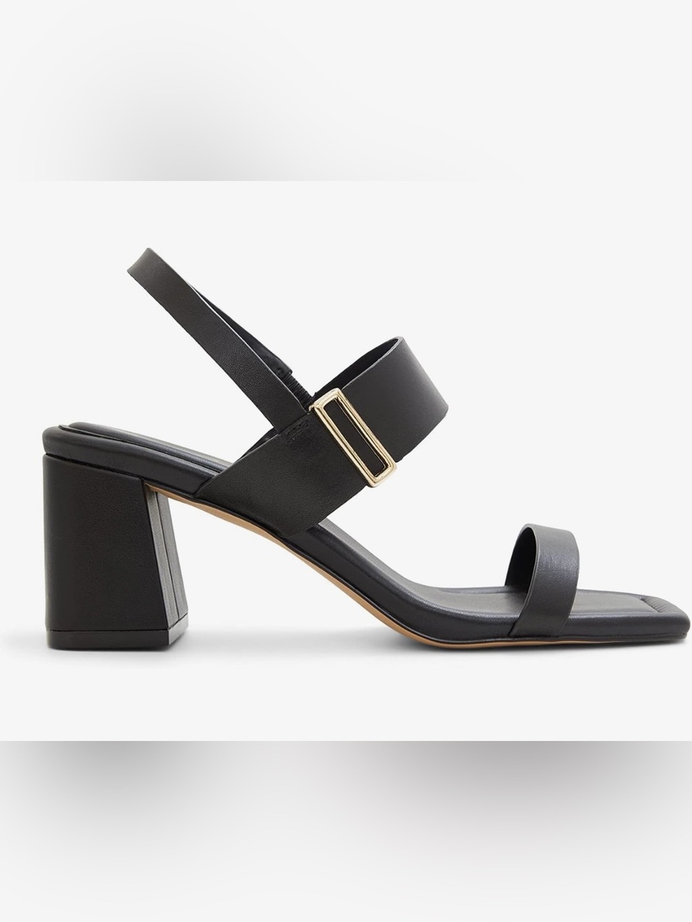 Aldo Black Block Heel Slingback Sandals with Gold Buckle Size 9